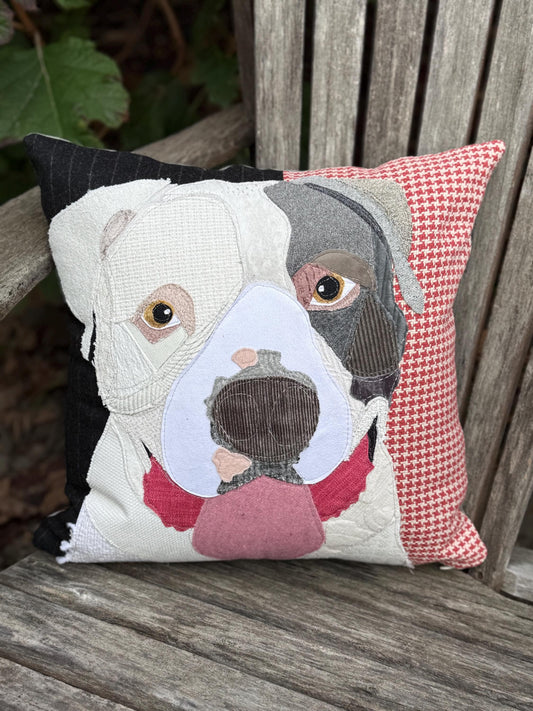 Grey and White Pit Bull Dog Pillow
